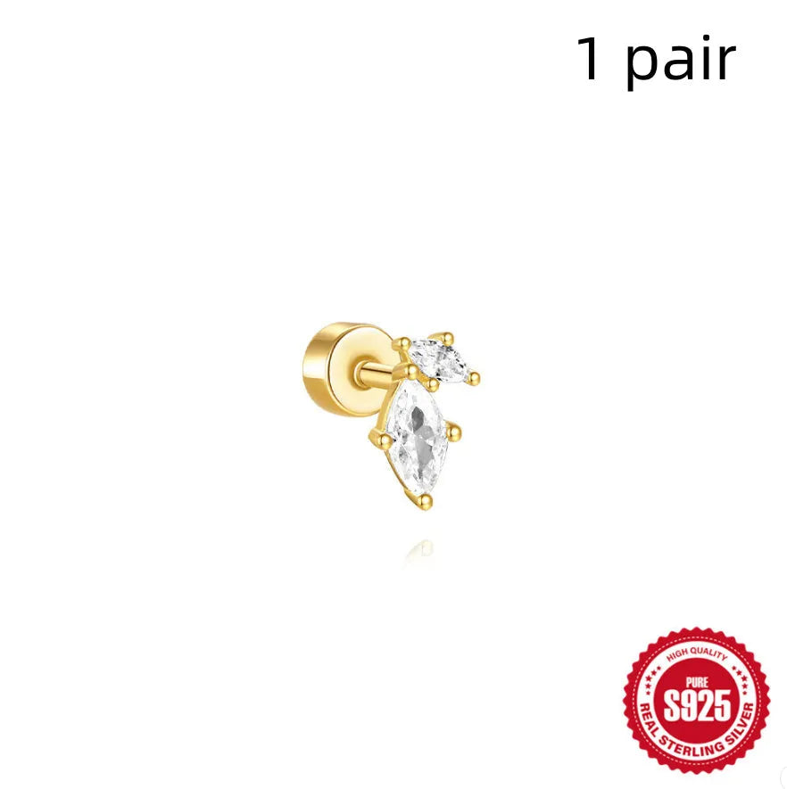 S925 sterling silver flat column thread ear bone stud in a gold-tone finish.