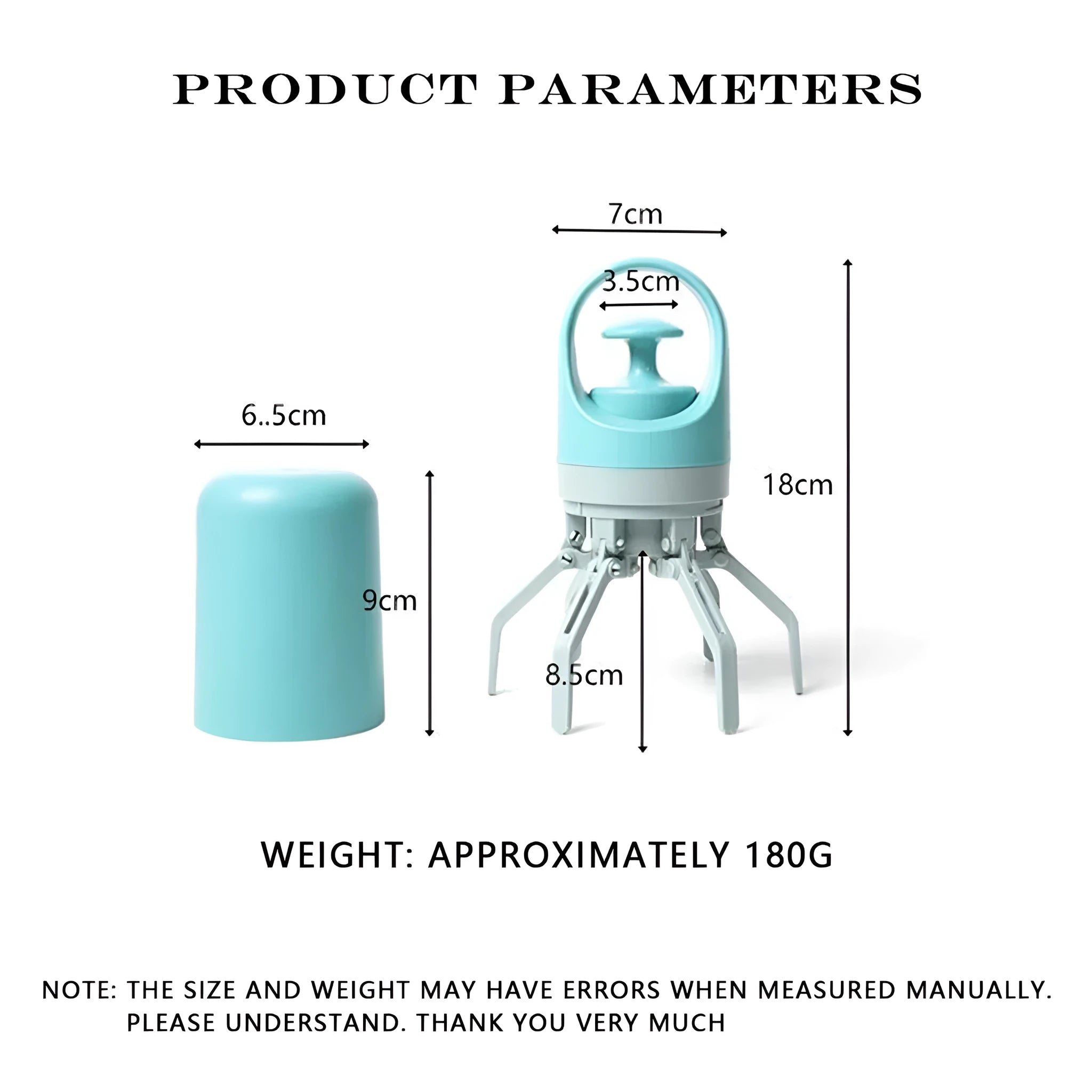 Blue pet pooper scooper with claw design and integrated garbage bag dispenser