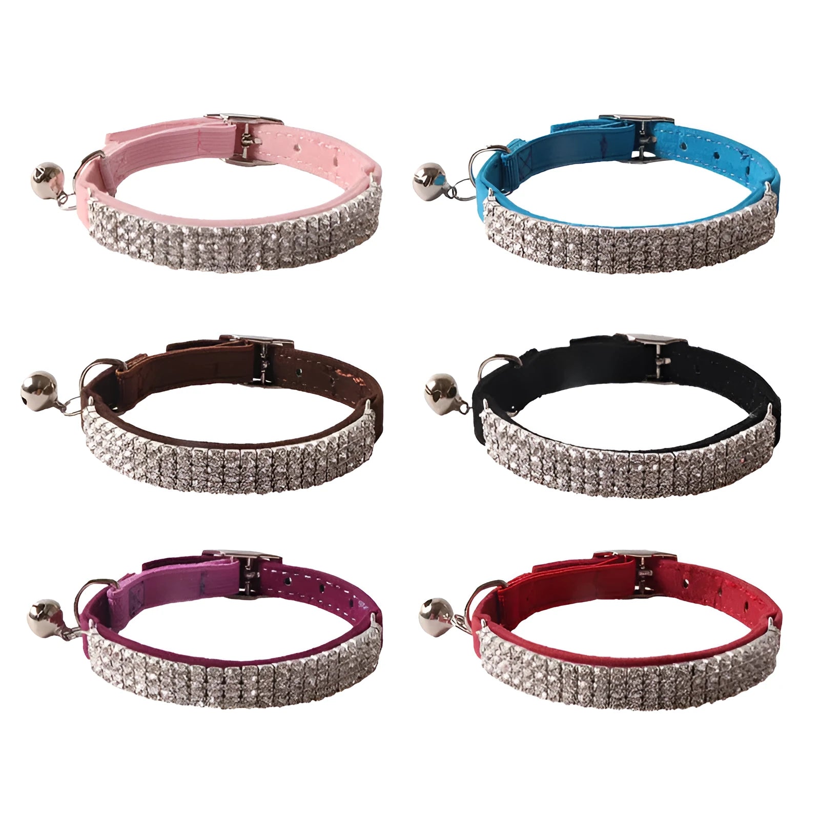 Flocking elastic buckle cat collar with gang drill pattern in six colour options