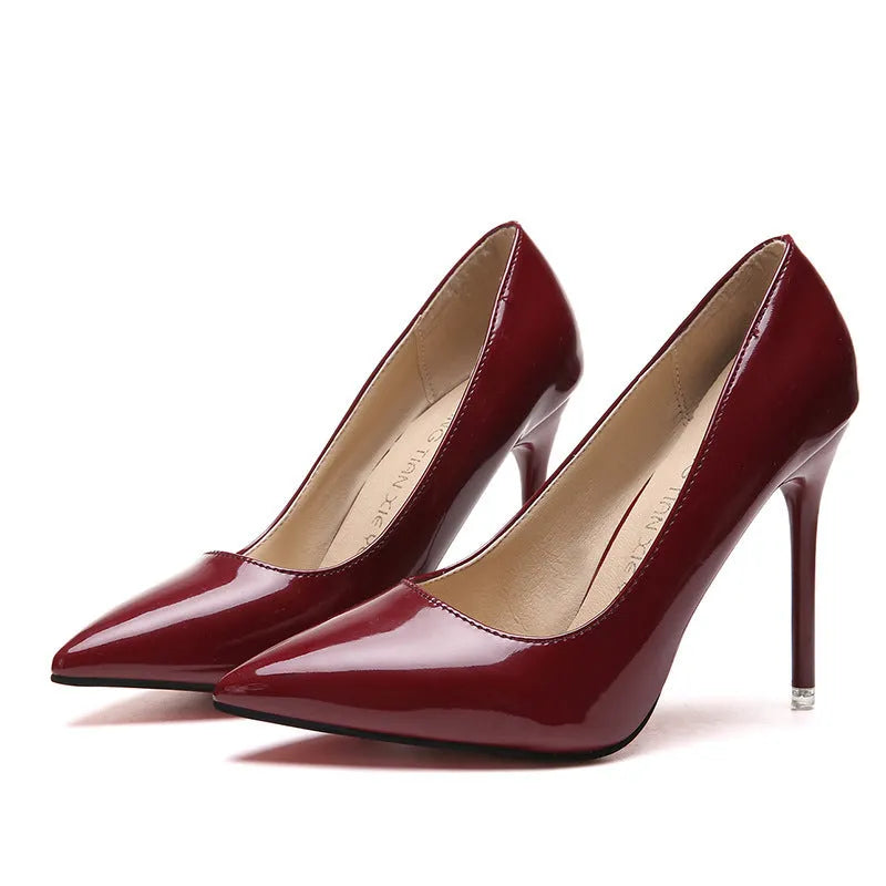Women's nude stiletto high heels with pointed toe and 8cm+ heel height