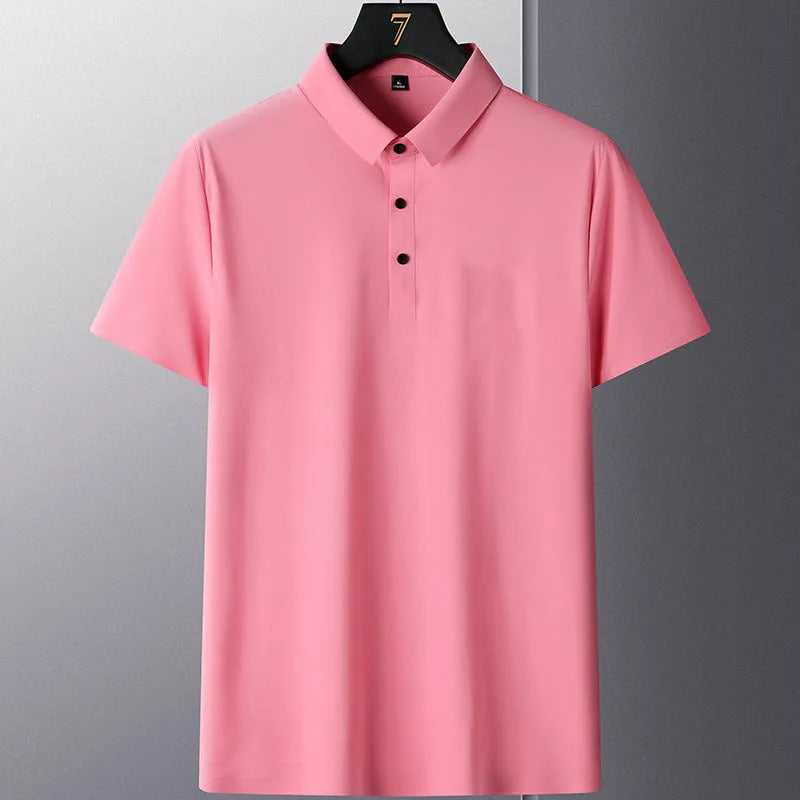 Non-ironing solid colour men's short sleeve business casual shirt on a hanger