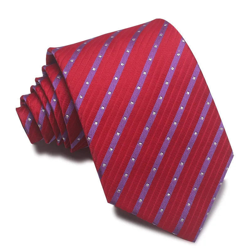 Men's 8CM wide striped formal tie in polyester jacquard weave available in multiple colours