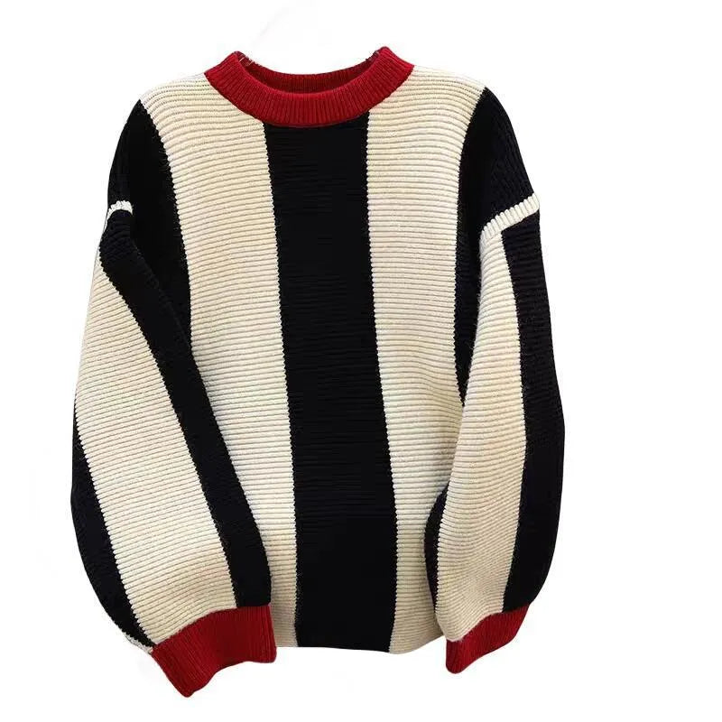 Women's striped cashmere sweater with round neck and long sleeves in contrast colours