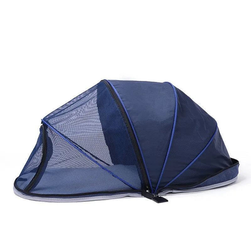 Folding cat tent with half mesh panels in portable travel design for indoor and outdoor use