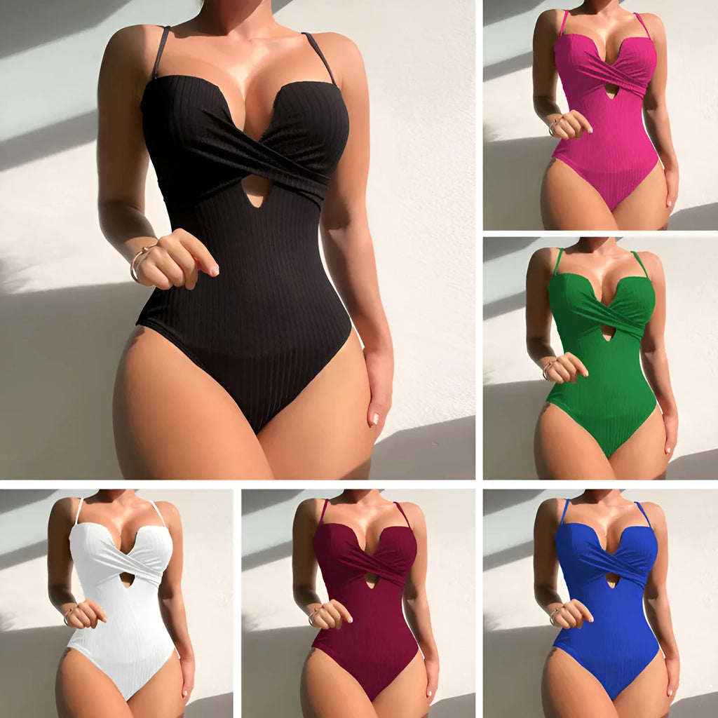 Women's solid colour one-piece swimsuit in slimming polyester design