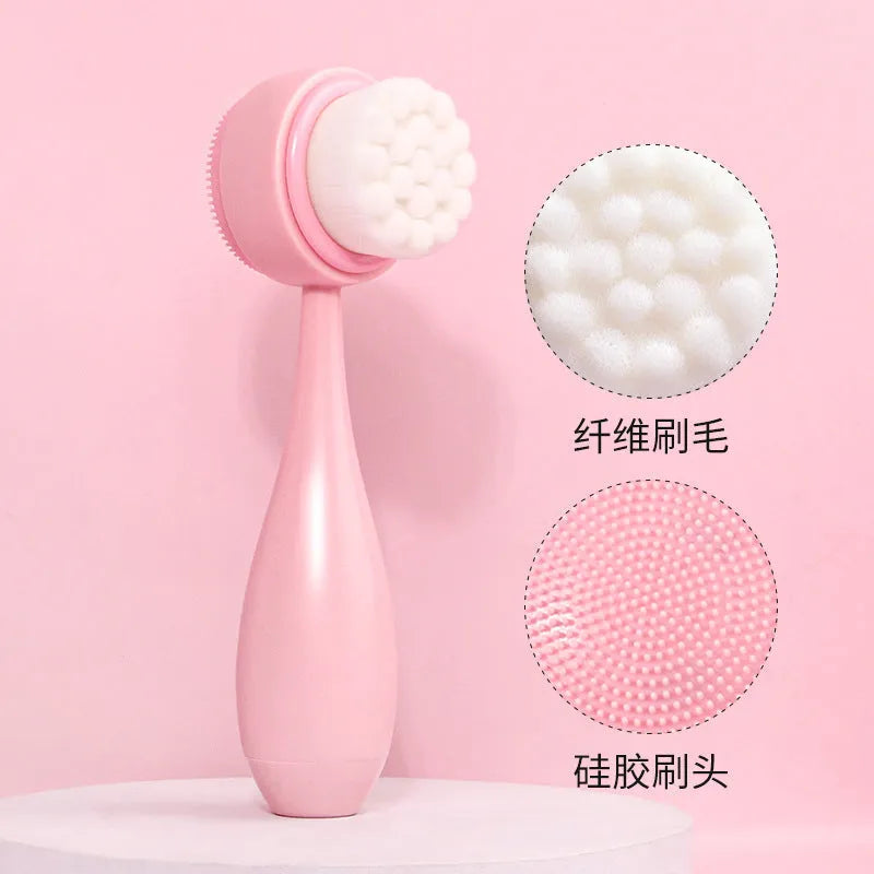Facial brush and coral fleece hair band set in purple colour with plastic handle and nylon bristles
