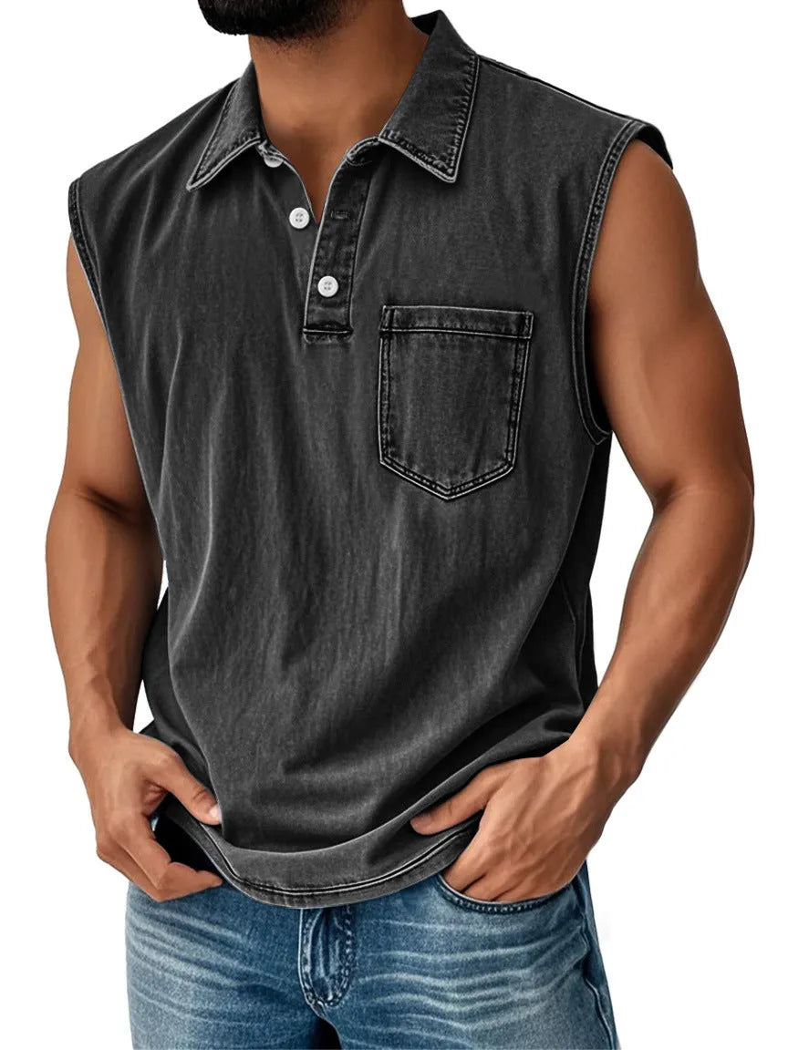 Men's button-front polo shirt with 3D digital printing design and short sleeves