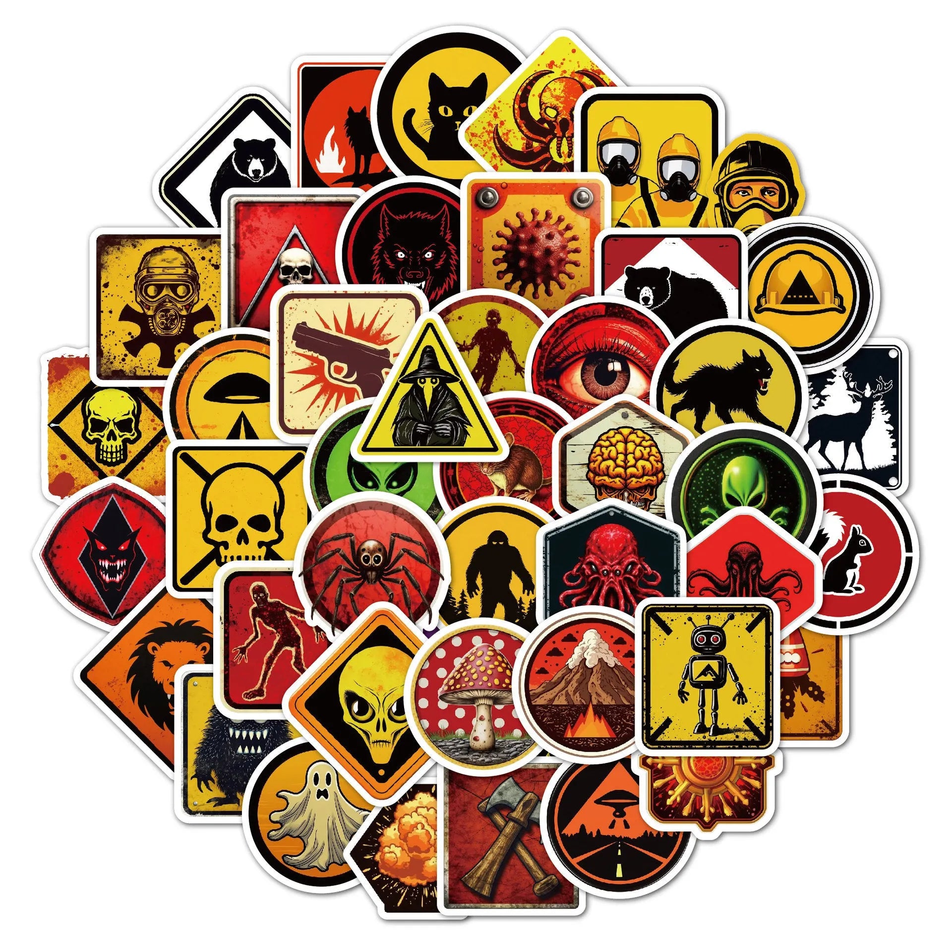 Waterproof motorcycle helmet stickers pack with warning slogans and graffiti designs