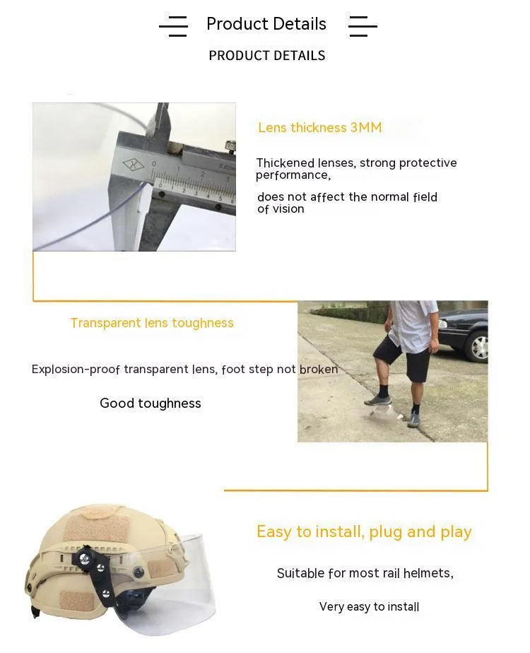 Transparent windproof sports mask with explosion-proof PC construction measuring 30x15cm