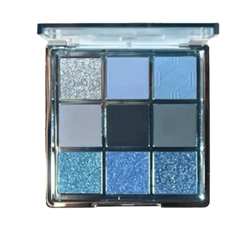 MUGELEEN nine-colour eye shadow palette 08 showing matte and shimmer blue smoked shades