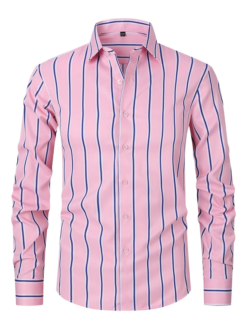 Men's slim fit striped business shirt with long sleeves in ice silk polyester blend fabric