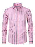 Men's slim fit striped business shirt with long sleeves in ice silk polyester blend fabric