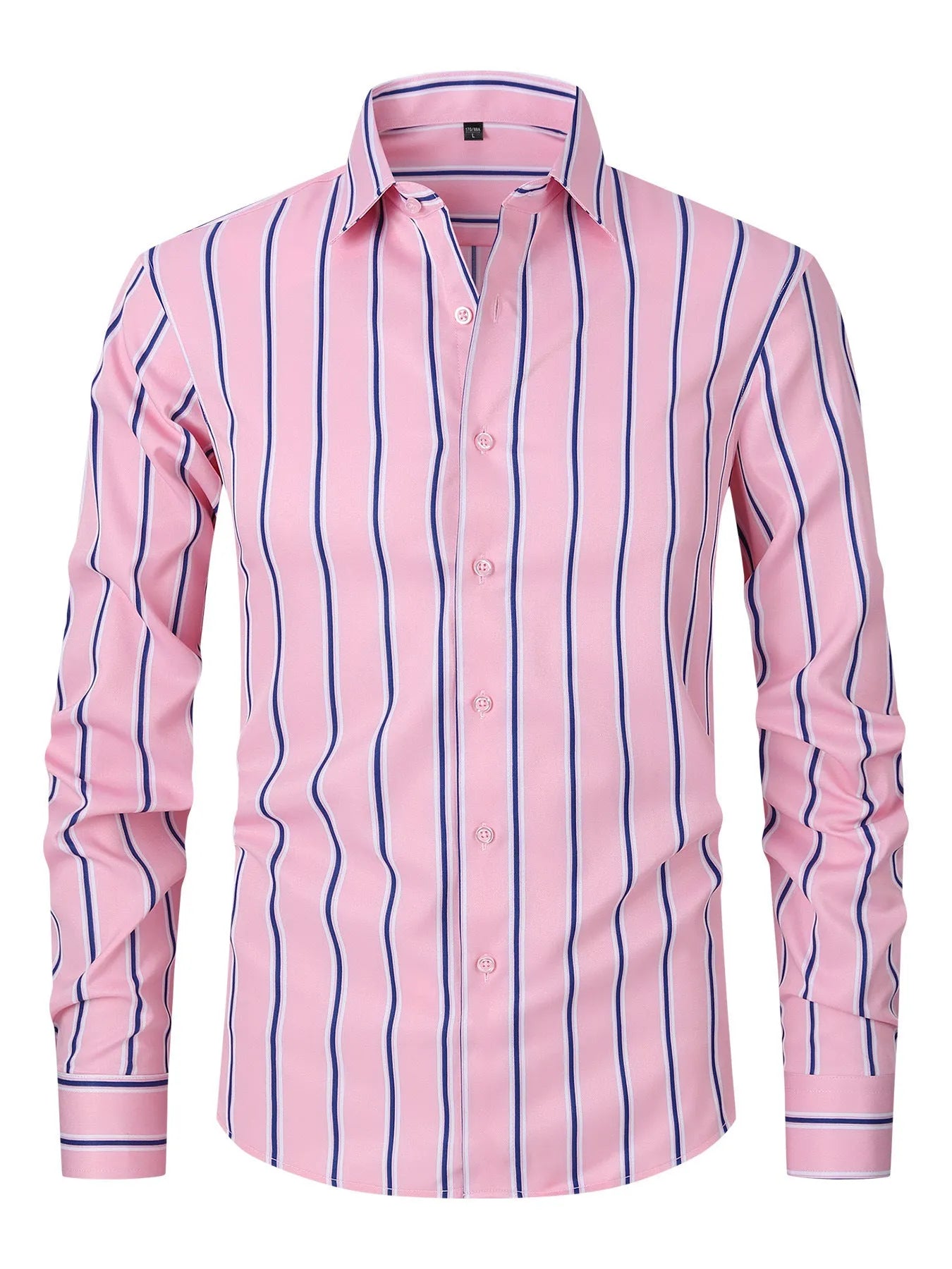 Men's slim fit striped business shirt with long sleeves in ice silk polyester blend fabric