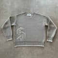 Grey jacquard loose-fitting knitwear coat with long sleeves for autumn and winter