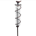 Cast iron garden rain gauge with hummingbird design showing 0-800ml water capacity