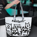 Blue waterproof PP woven handbag with colour printing and carrying handles