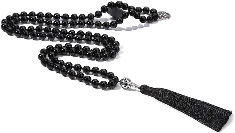 Handmade knotted natural stone bead necklace with 8mm beads in one of 12 colour options.