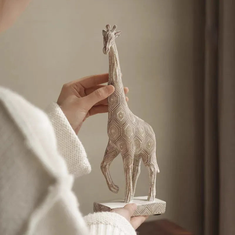 Wood colour European style resin giraffe decoration figurine on a surface