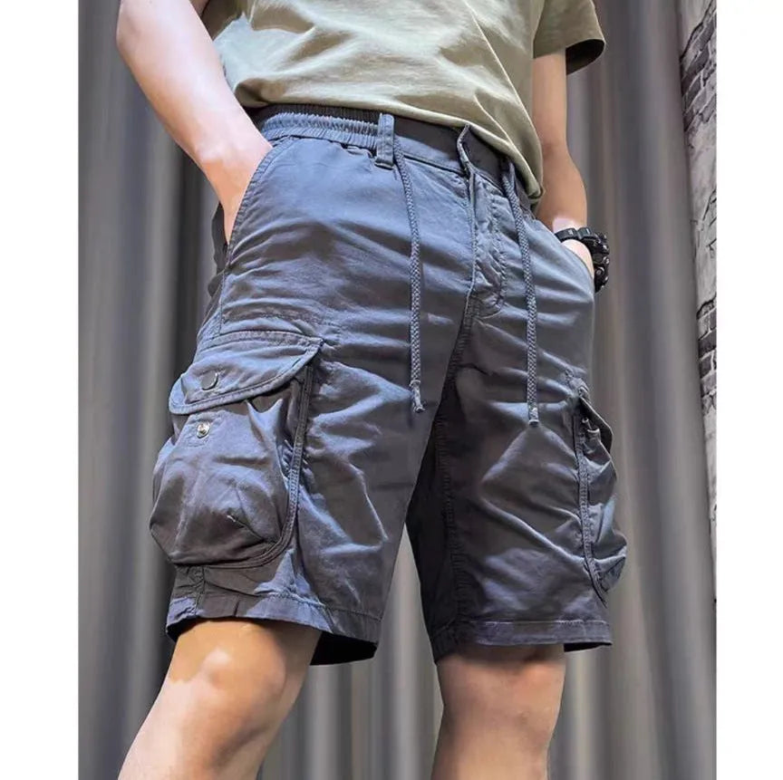 Loose straight multi-pocket casual overalls pants in black colour with Korean-style design