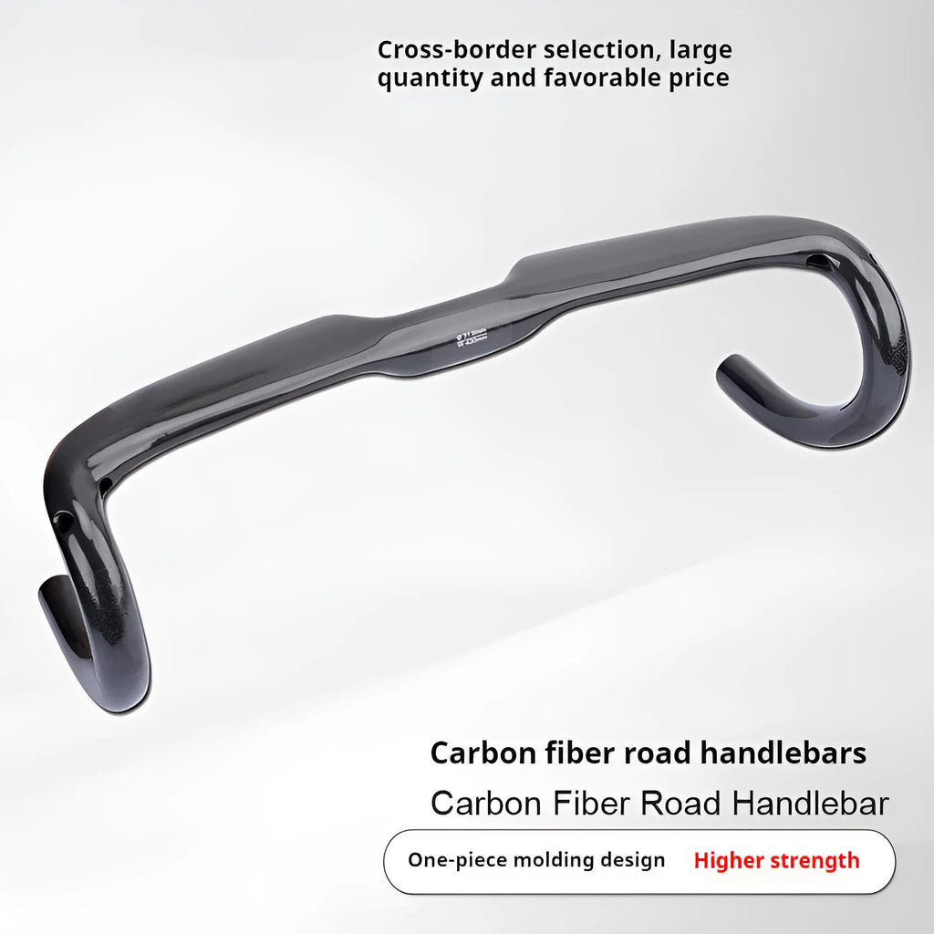 Carbon fibre road bicycle drop handlebar in black grey silver showing 400mm width option