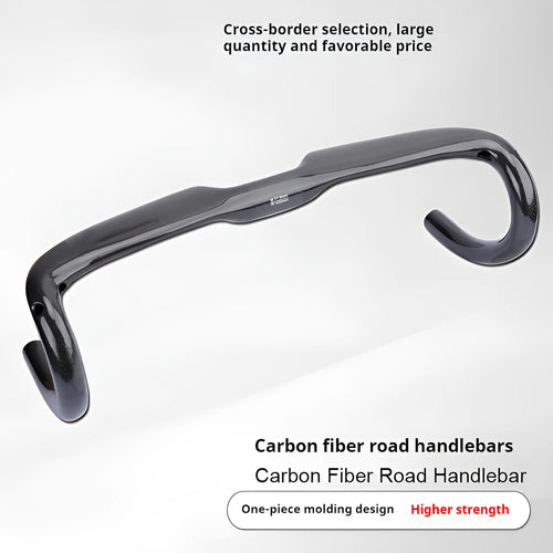 Carbon fibre road bicycle drop handlebar in black grey silver showing 400mm width option