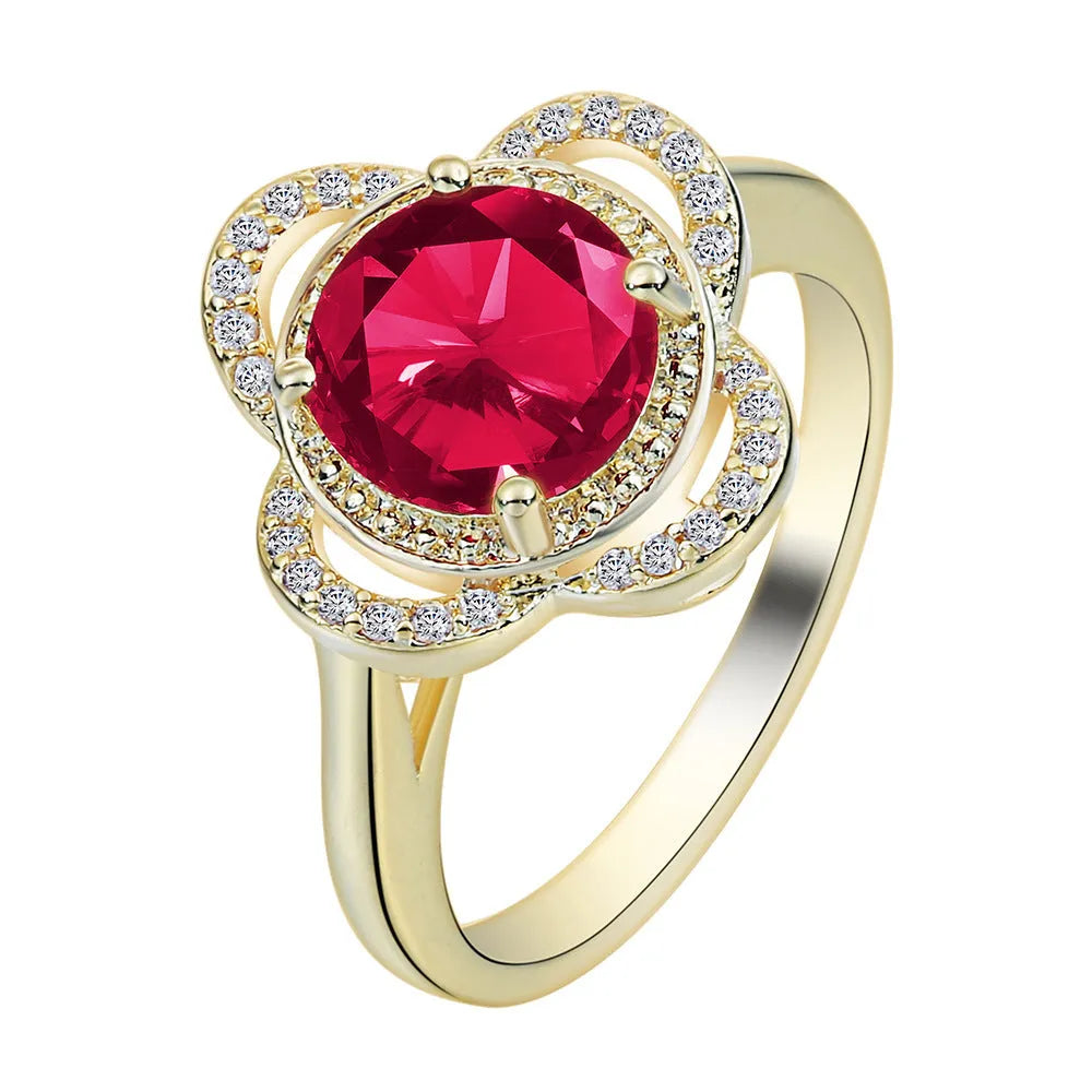 Copper ring with zircon inlay featuring fruit shape design and electroplated finish