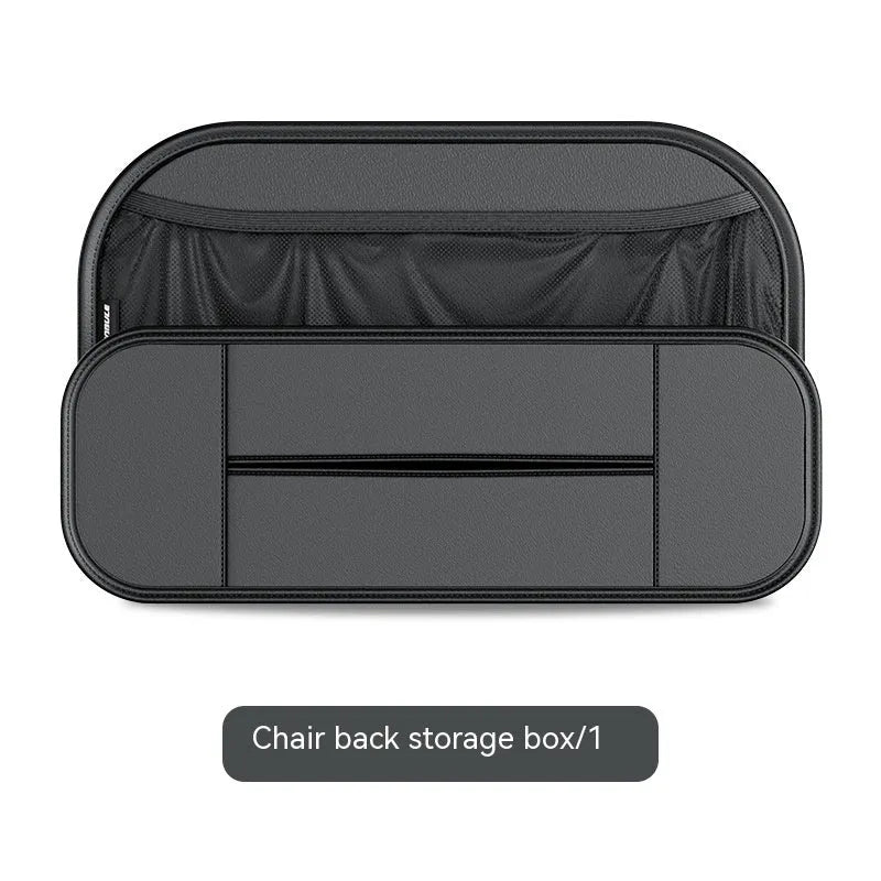 Black leather car seat back storage bag with adjustable straps measuring 36cm wide by 24cm high