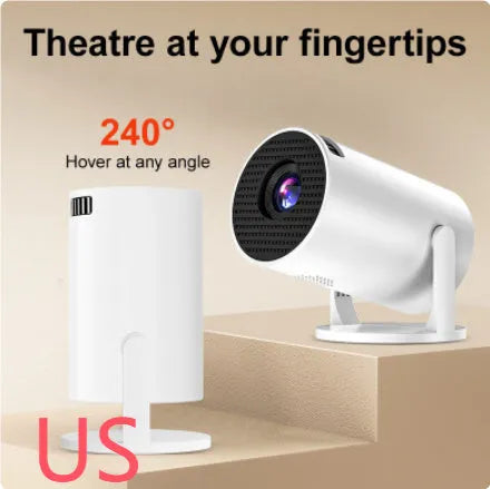 White MINI wireless HD portable projector showing 1080p resolution and wireless connectivity features