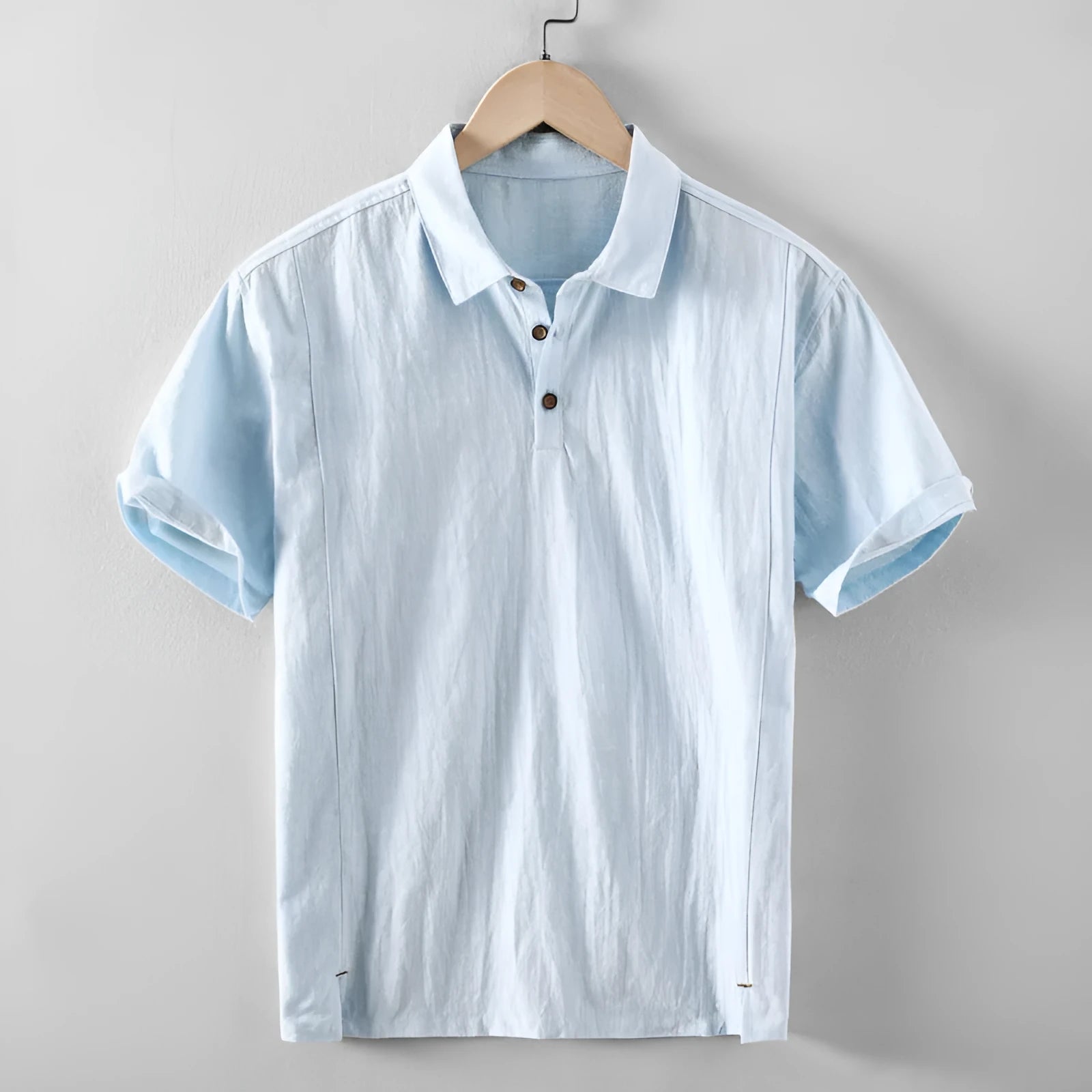 Men's loose fit linen blend casual shirt in solid colours: beige, light grey, navy blue, sky blue.