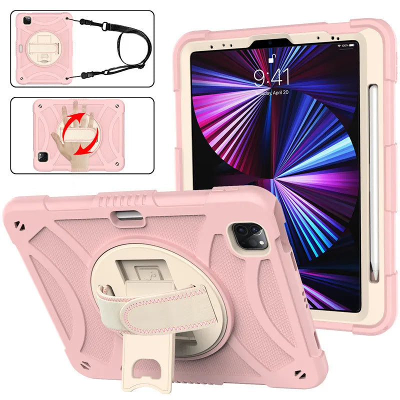 Rotating bracket strap silicone protective case for iPad showing magnetic suction feature