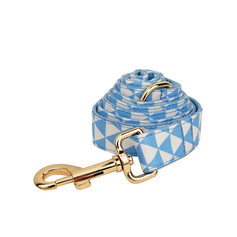 Blue cloth dog collar and leash four-piece set with vest and bow accessory