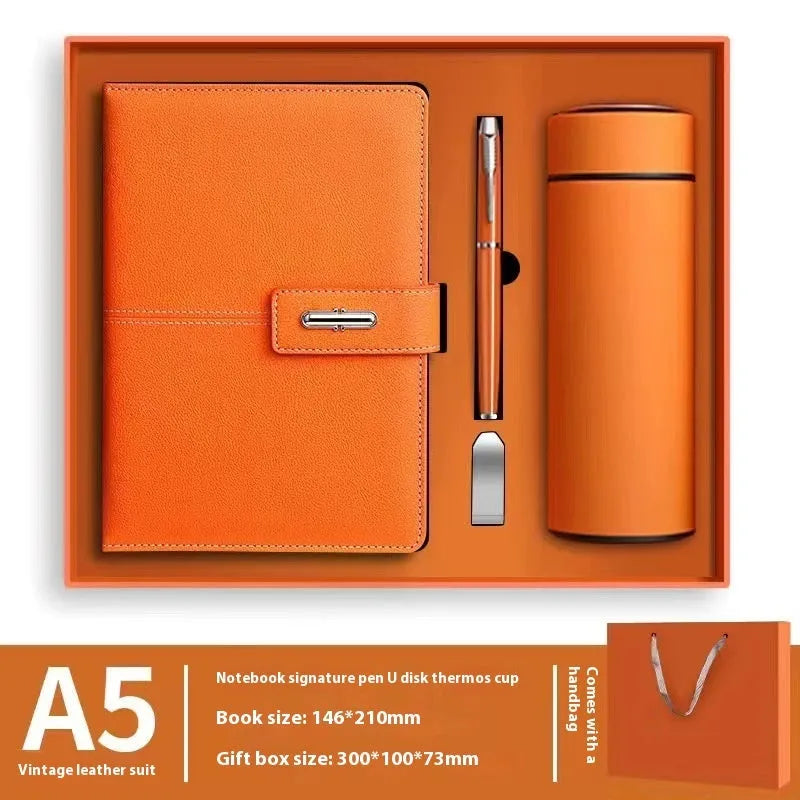 Customisable A5 notebook with PU leather cover in choice of colours, featuring wood-free paper.