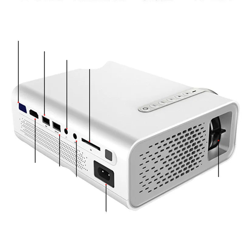 YG530 mini mobile phone projector in black or white with wireless connectivity and LED lens