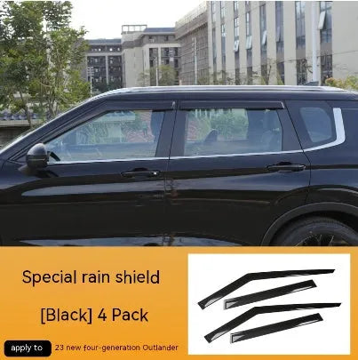 Black Warrior and translucent window deflector sets for a 2023 Mitsubishi Outlander.