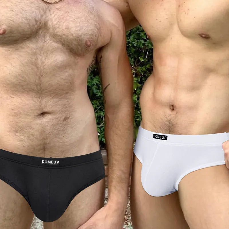 Men's seamless breathable briefs in low waist design available in white, black, and pink colours