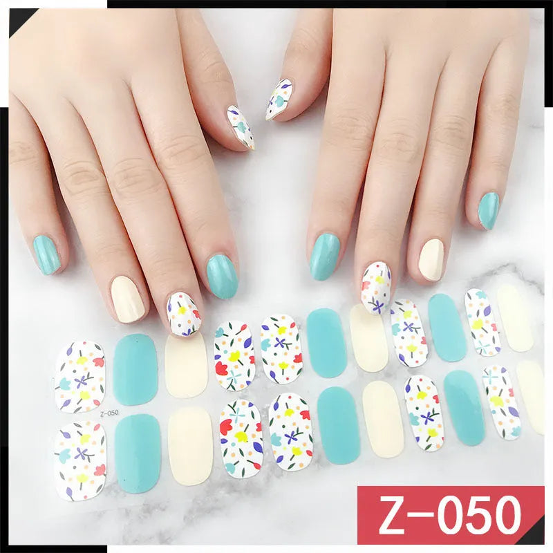 Korean nail stickers set showing cartoon, strawberry, flower, and embossed design nail art decorations