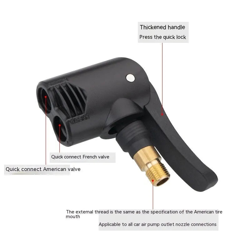 Two-in-one inflatable nozzle conversion chuck with hose and connectors for vehicle tyres and air mattresses