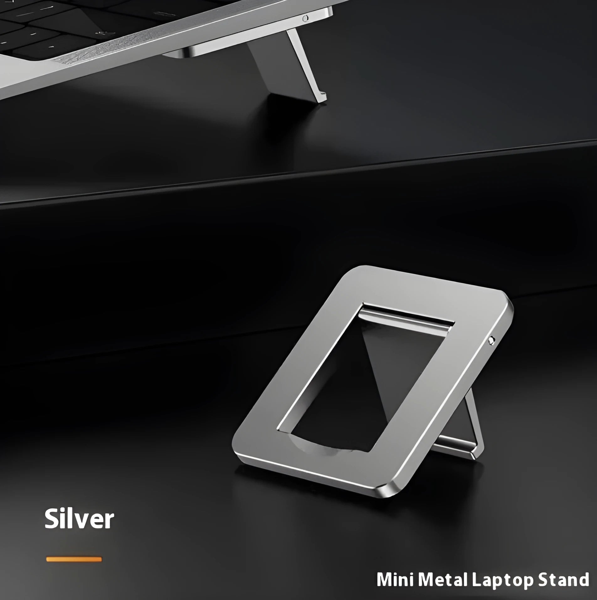 Aluminium alloy foldable laptop bracket showing compact folded size and silver colour