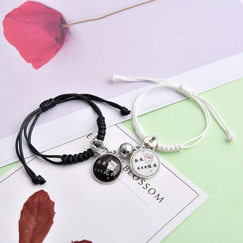 Electroplated alloy suction cup couple bracelets with crown and diamond designs