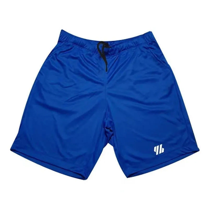 Loose fit metal silk fabric sports shorts in various colours including black, blue, and green for summer running and leisure.