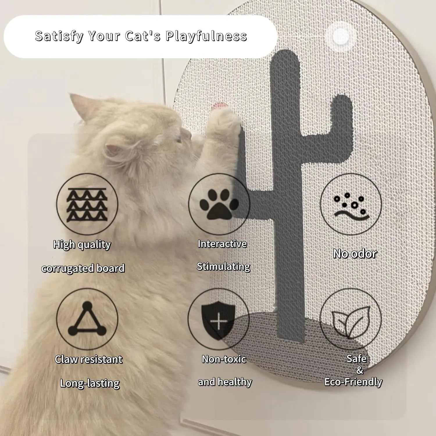 Wall mounted cat scratcher pad with corrugated cardboard surface measuring 35x44 cm
