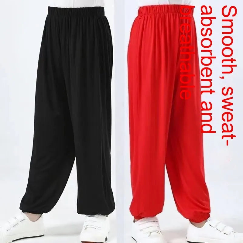 Children's black high elasticity Lycra practice pants for Sanda martial arts training