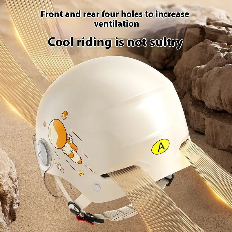 Men's and women's electric motorcycle half helmet in khaki colour with sun protection short glasses
