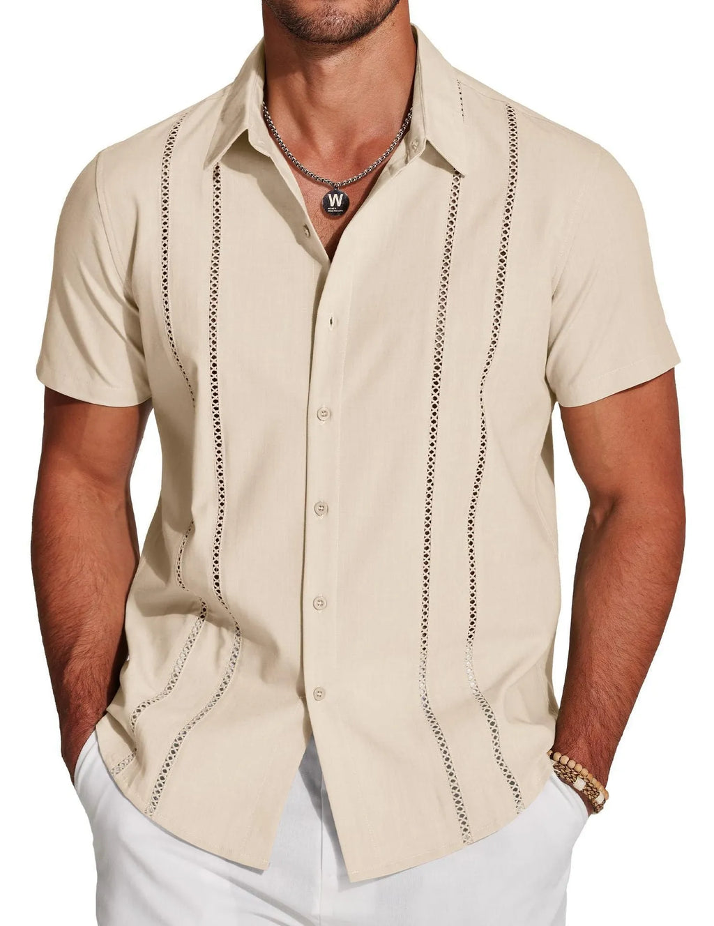 Men's slim fit short sleeve Hawaiian shirt with digital print pattern