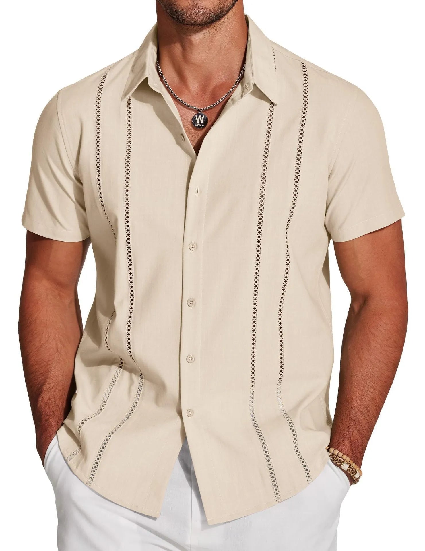 Men's slim fit short sleeve Hawaiian shirt with digital print pattern