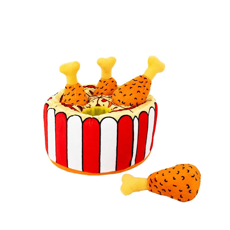 Plush simulation chicken leg dog toy with interactive sound and food leakage puzzle in Tibetan Chicken Leg Warmer colour