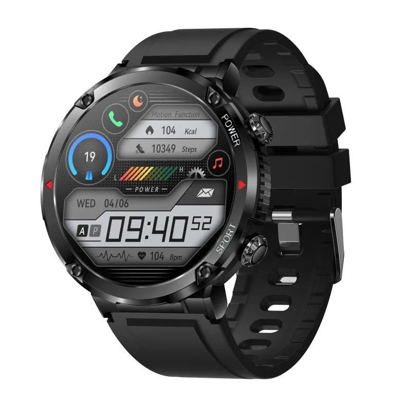 T30 Smart Watch with black silicone strap on a wrist, showing a large circular screen displaying health metrics.