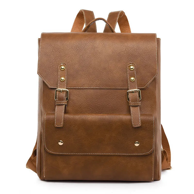 Soft Korean style retro backpack in black, brown, creamy white, or dark brown colours with ventilation features