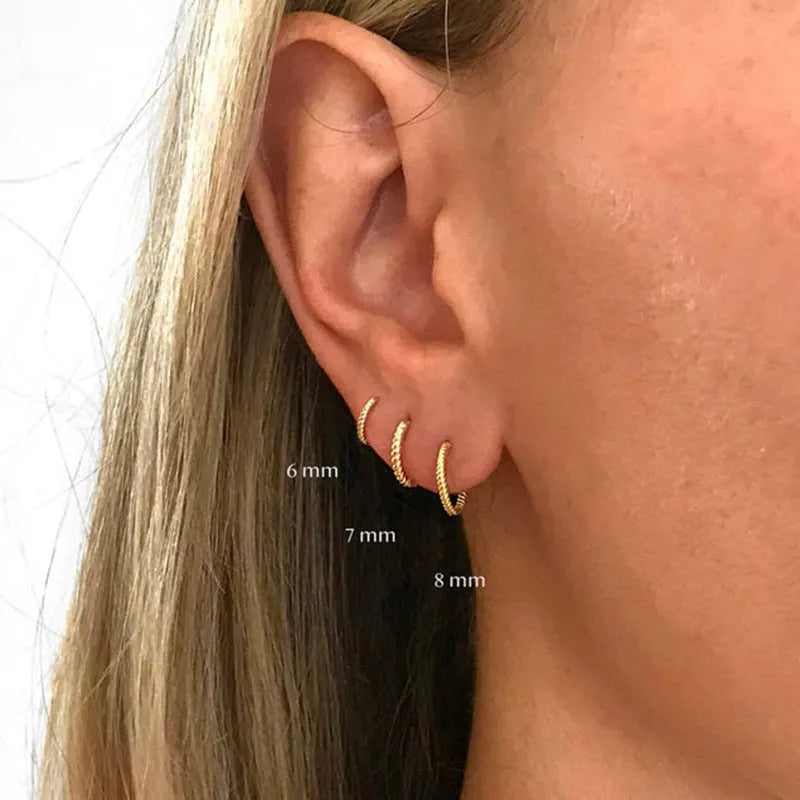 Twist S925 Sterling Silver twisted string round ring earrings in gold or platinum colour.