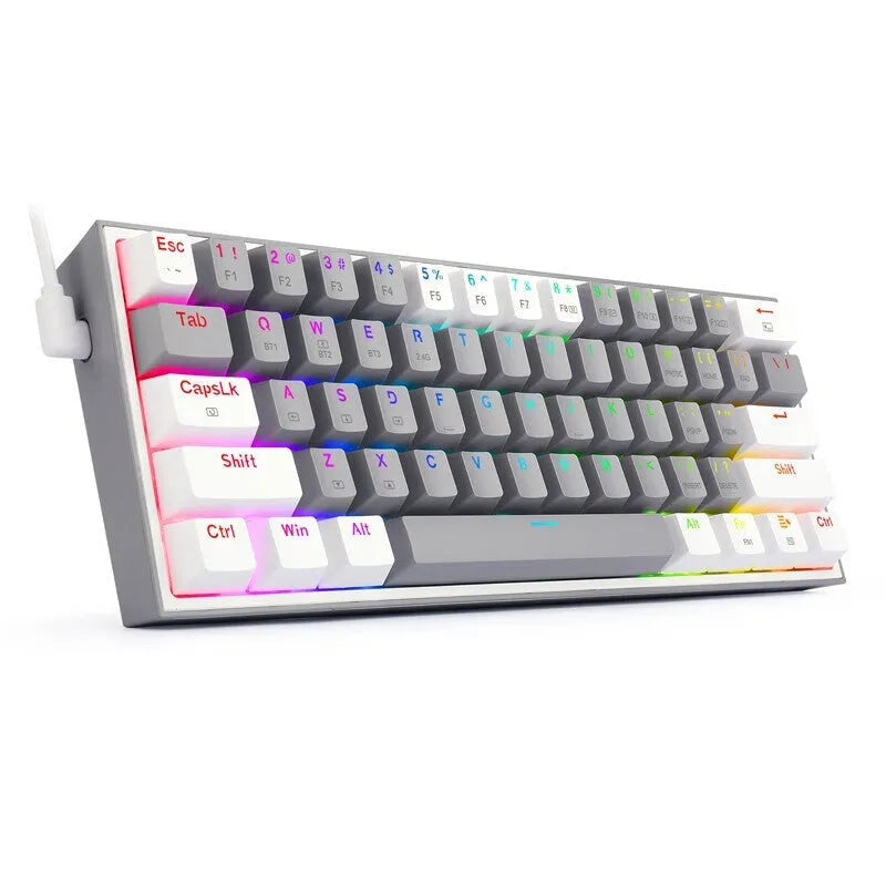 White and pink K617 mechanical keyboard with RGB backlit keys on a desk.